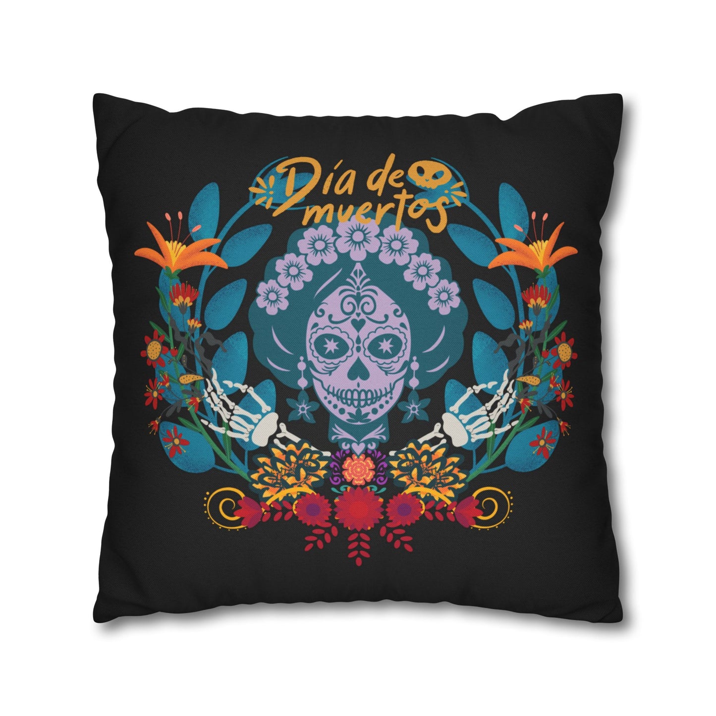Day of the Dead Pillowcase, Decorative Cushion Cover, Halloween Decor, Mexican Celebration, Sugar Skull Bedding