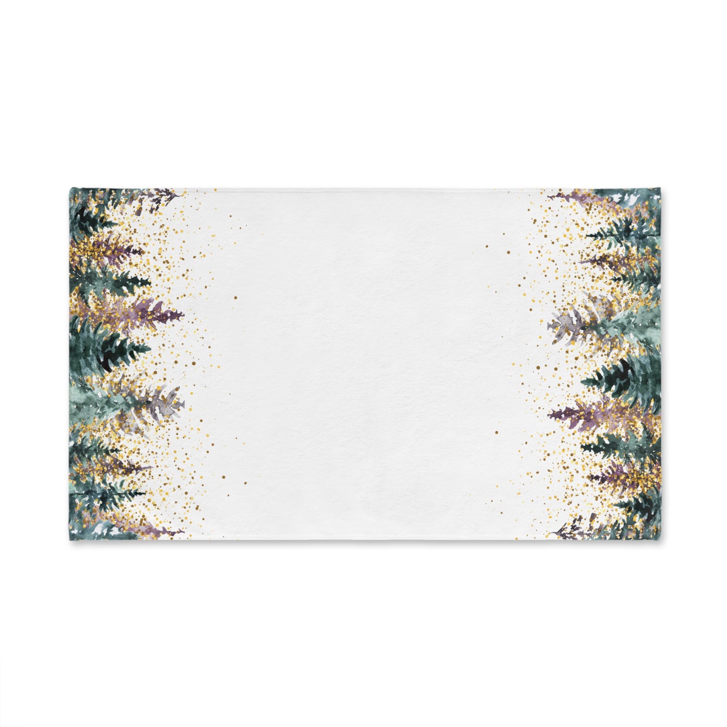 Woodland Pines Hand Towel — Watercolor Evergreen Forest with Gold Speckle