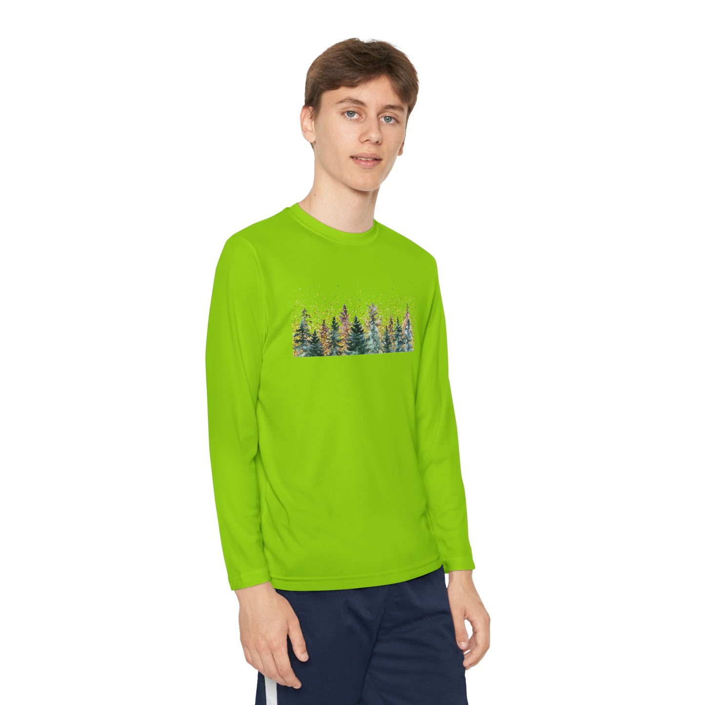 Youth Long Sleeve Tee - Watercolor Pine Forest Graphic