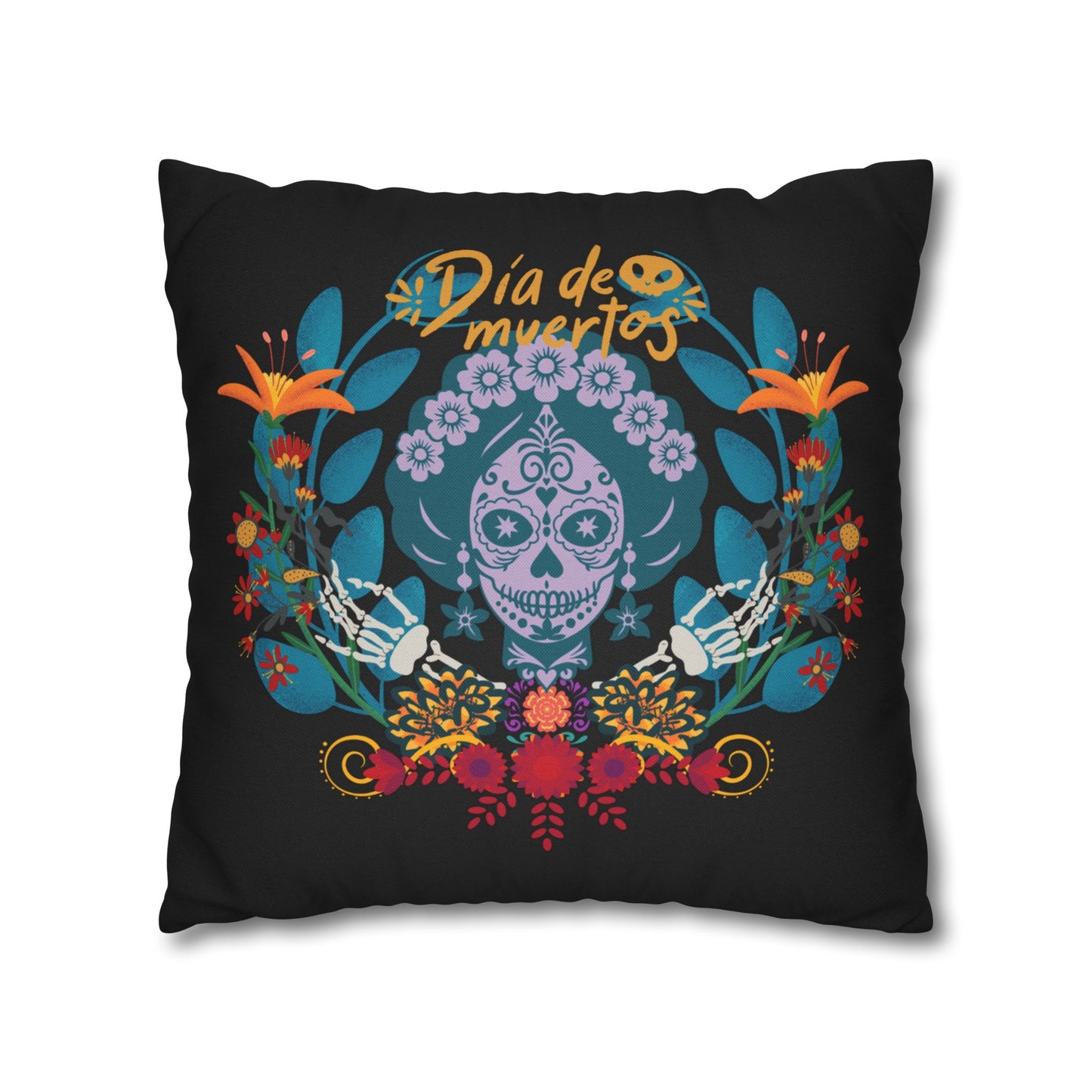 Day of the Dead Pillowcase, Decorative Cushion Cover, Halloween Decor, Mexican Celebration, Sugar Skull Bedding