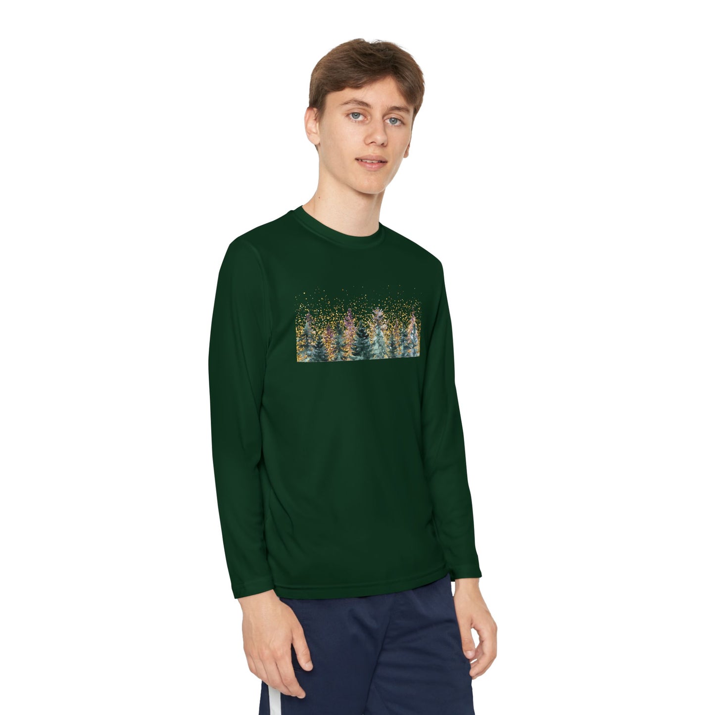 Youth Long Sleeve Tee - Watercolor Pine Forest Graphic
