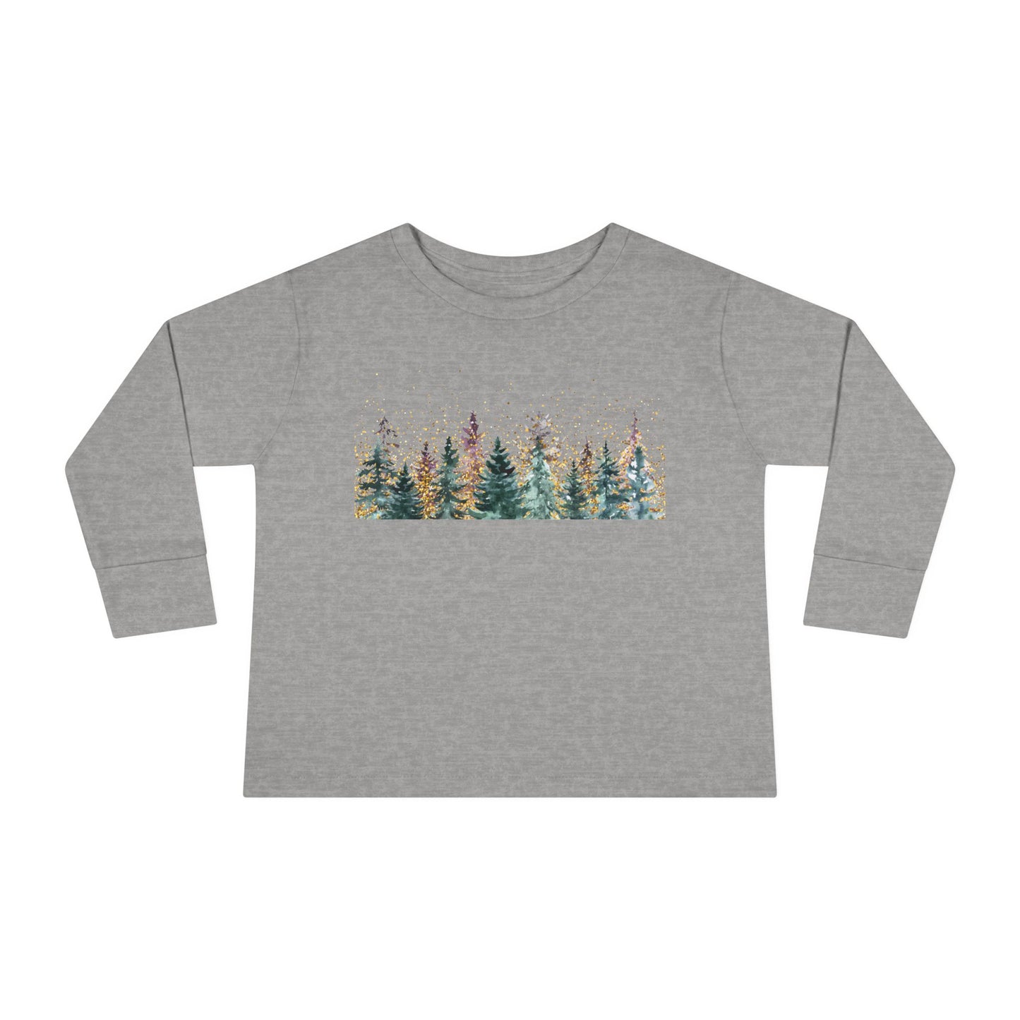 Toddler Long Sleeve Tee — Watercolor Pine Forest Kids Shirt (Woodland Nature Design)