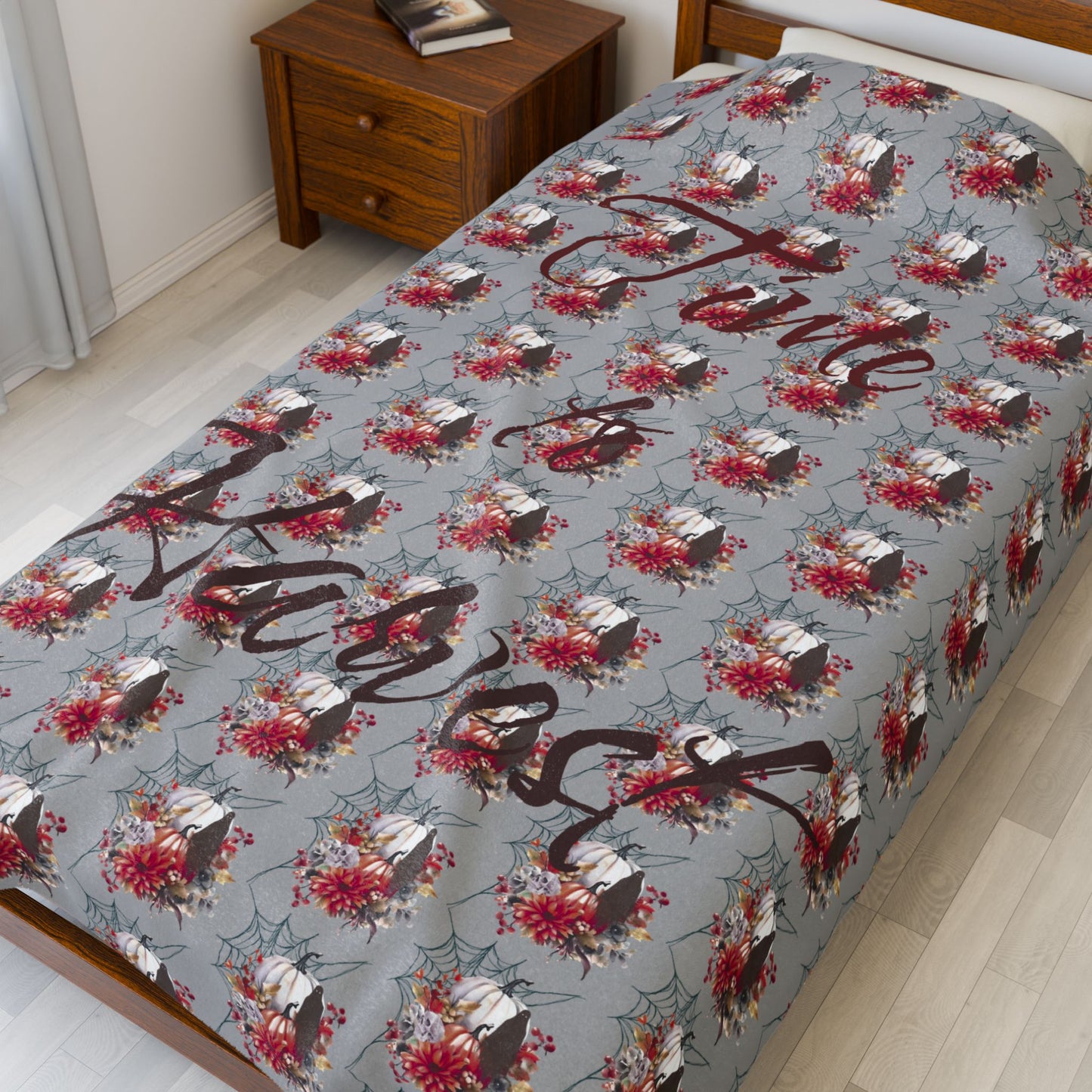 Harvest Floral Velveteen Plush Blanket | Cozy Fall Decor, Gift for Thanksgiving, Seasonal Home Accent, Soft Throw for All Occasions