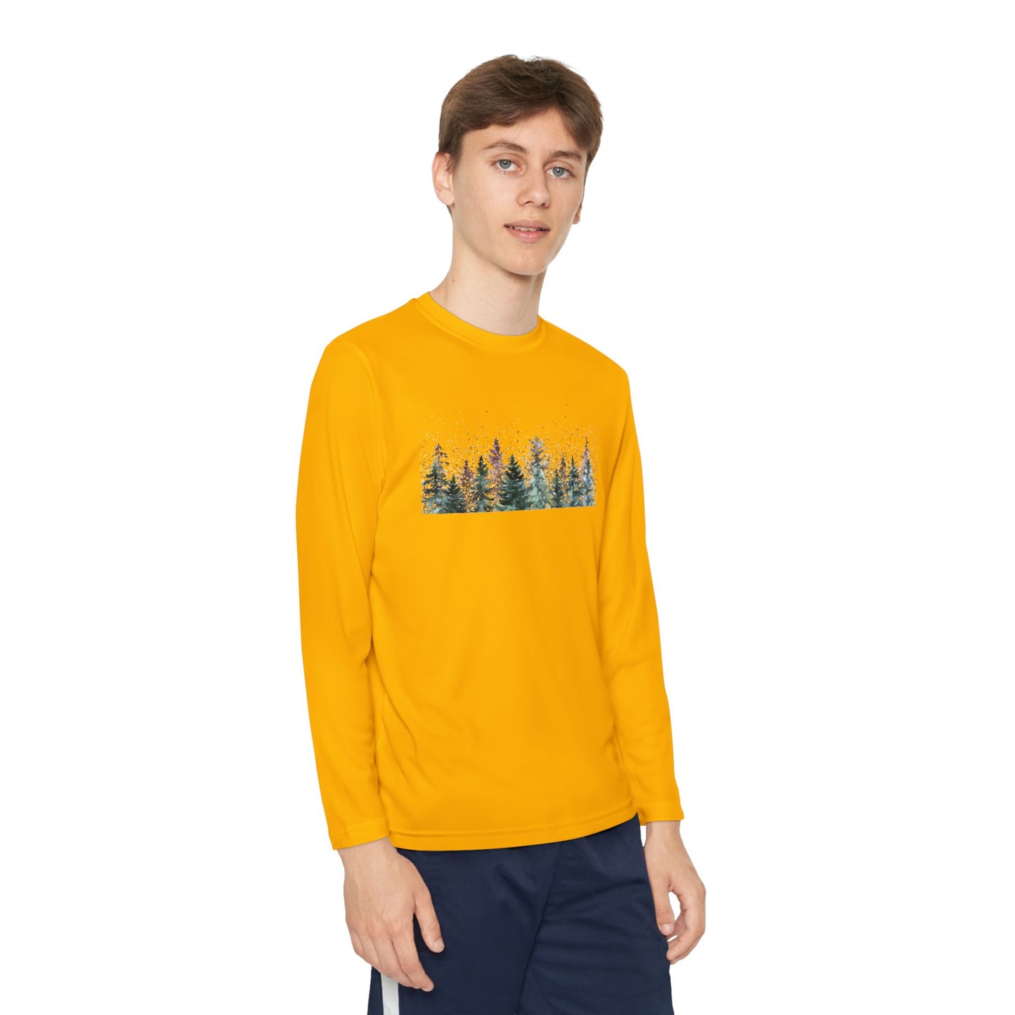 Youth Long Sleeve Tee - Watercolor Pine Forest Graphic