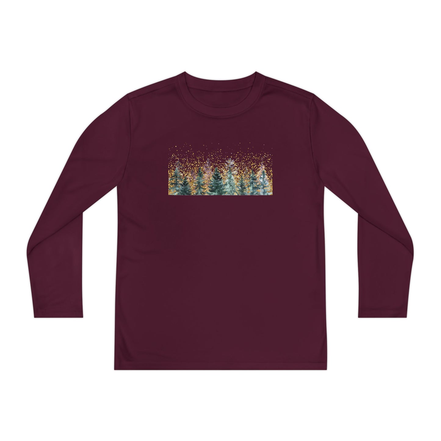Youth Long Sleeve Tee - Watercolor Pine Forest Graphic