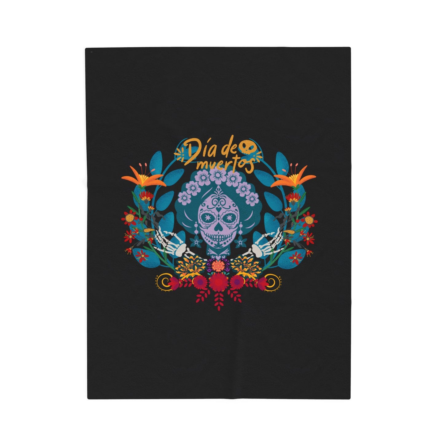 Dia de Muertos Velveteen Plush Blanket, Cozy Throw for Home Decor, Halloween Blanket, All-Season Comfort, Cultural Celebration
