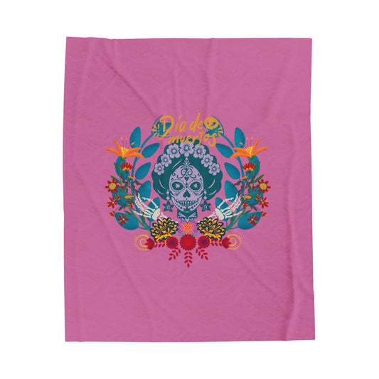 Colorful Dia de los Muertos Velveteen Plush Blanket, Cozy Throw Blanket, Day of the Dead Decor, Gift for Her, Vibrant Home Accent
