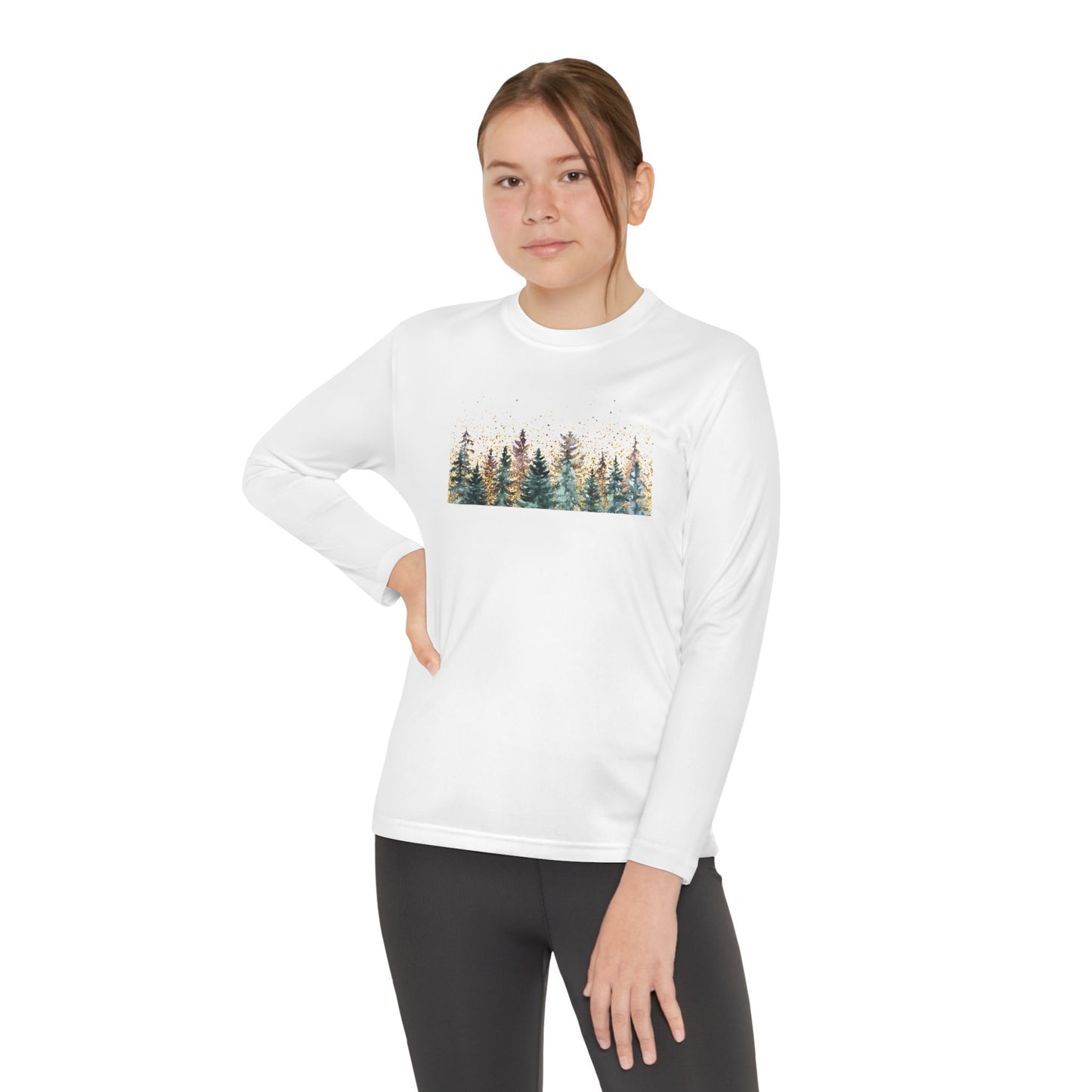 Youth Long Sleeve Tee - Watercolor Pine Forest Graphic