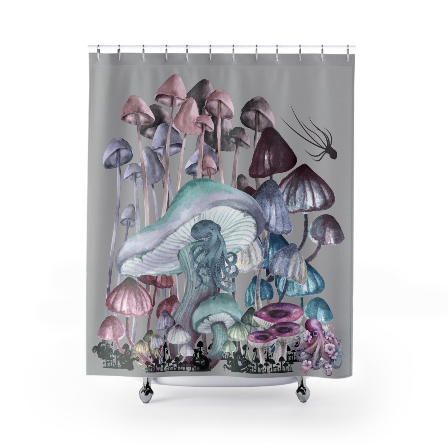Whimsical Octopus Mushroom Garden Shower Curtain, Bathroom Decor, Unique Gift, Nature-Inspired Design, Aesthetic Home Accent