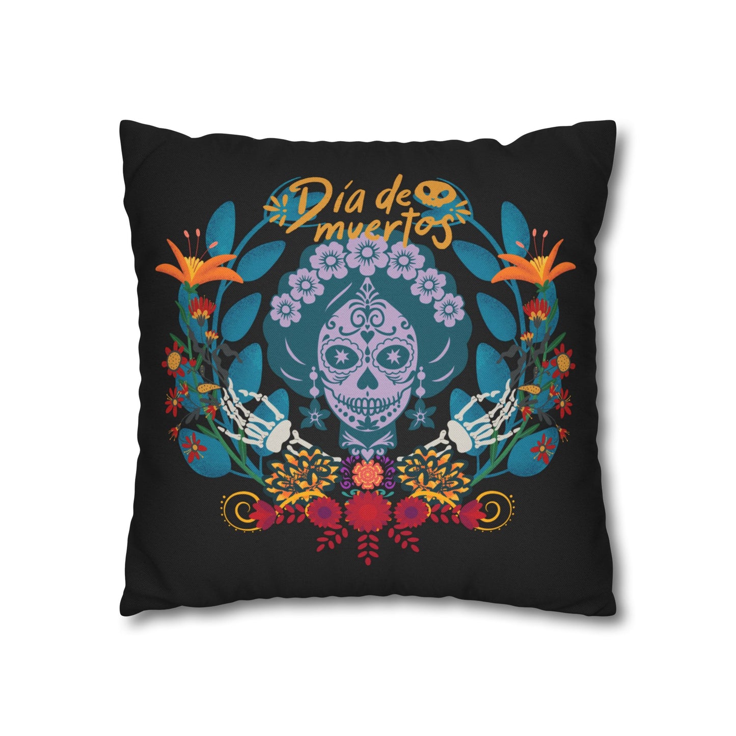 Day of the Dead Pillowcase, Decorative Cushion Cover, Halloween Decor, Mexican Celebration, Sugar Skull Bedding