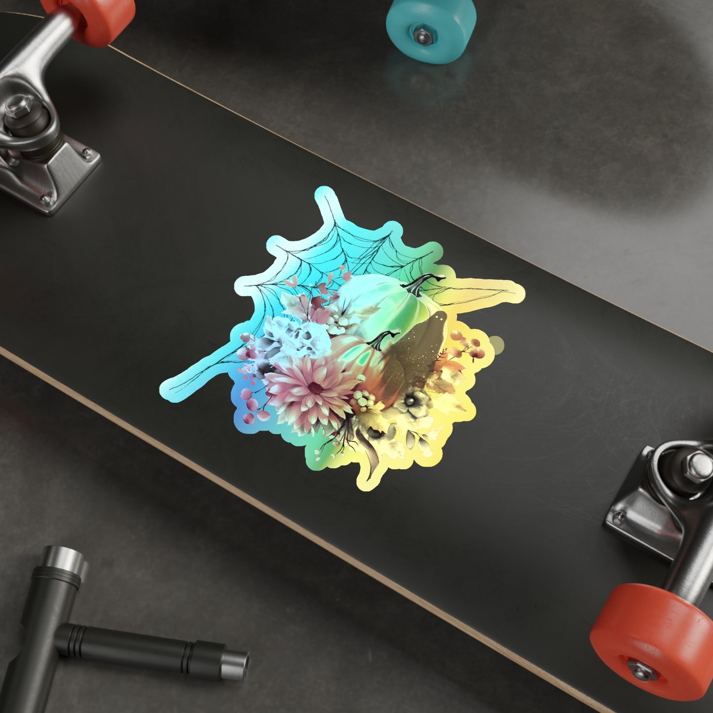 Holographic Halloween Stickers | Die-Cut Floral Pumpkin Stickers | Fall Decorations, Kids Party Favors, Scrapbooking, Skateboard [...]