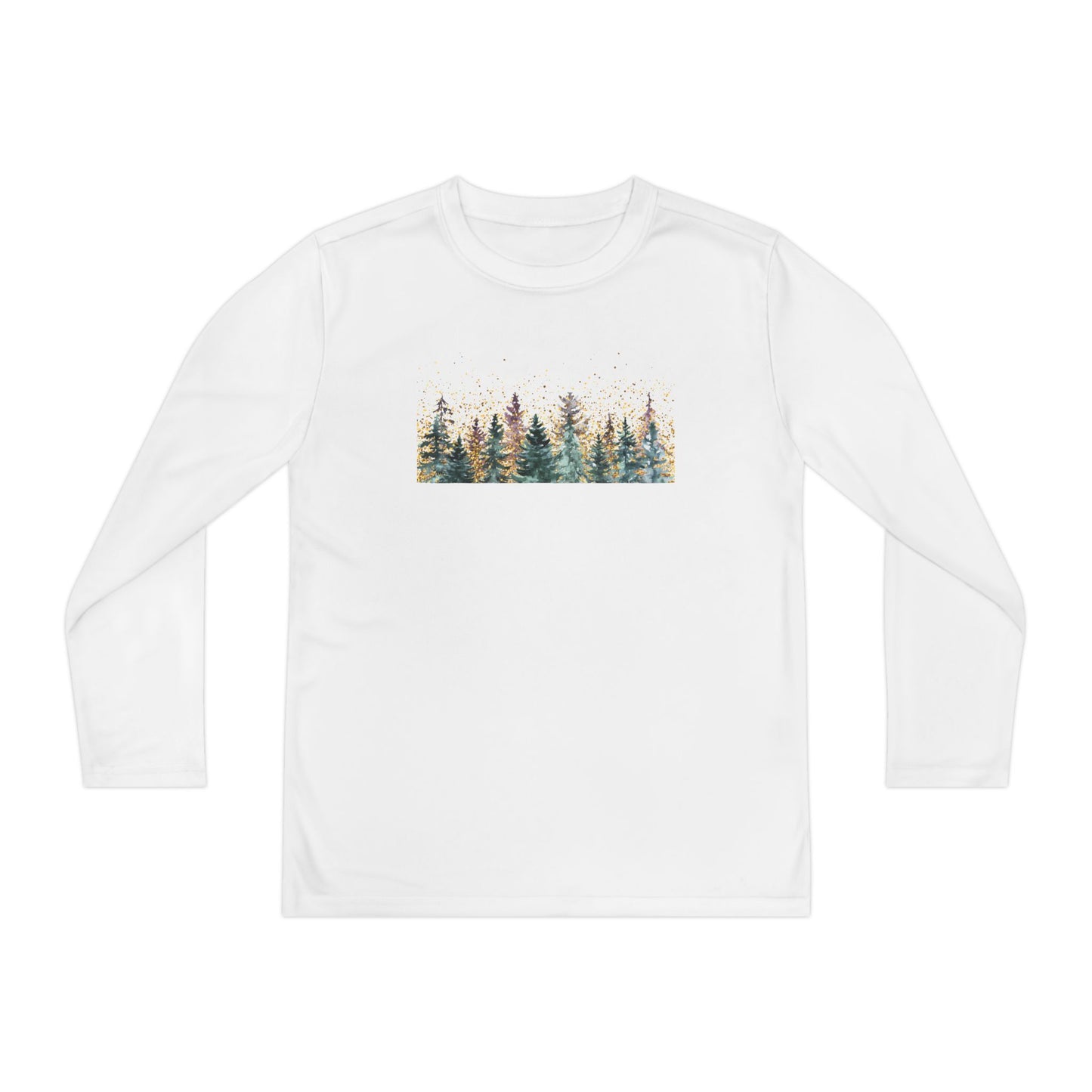 Youth Long Sleeve Tee - Watercolor Pine Forest Graphic