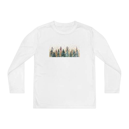Youth Long Sleeve Tee - Watercolor Pine Forest Graphic