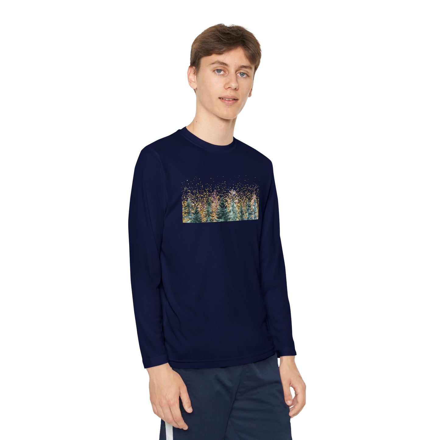 Youth Long Sleeve Tee - Watercolor Pine Forest Graphic