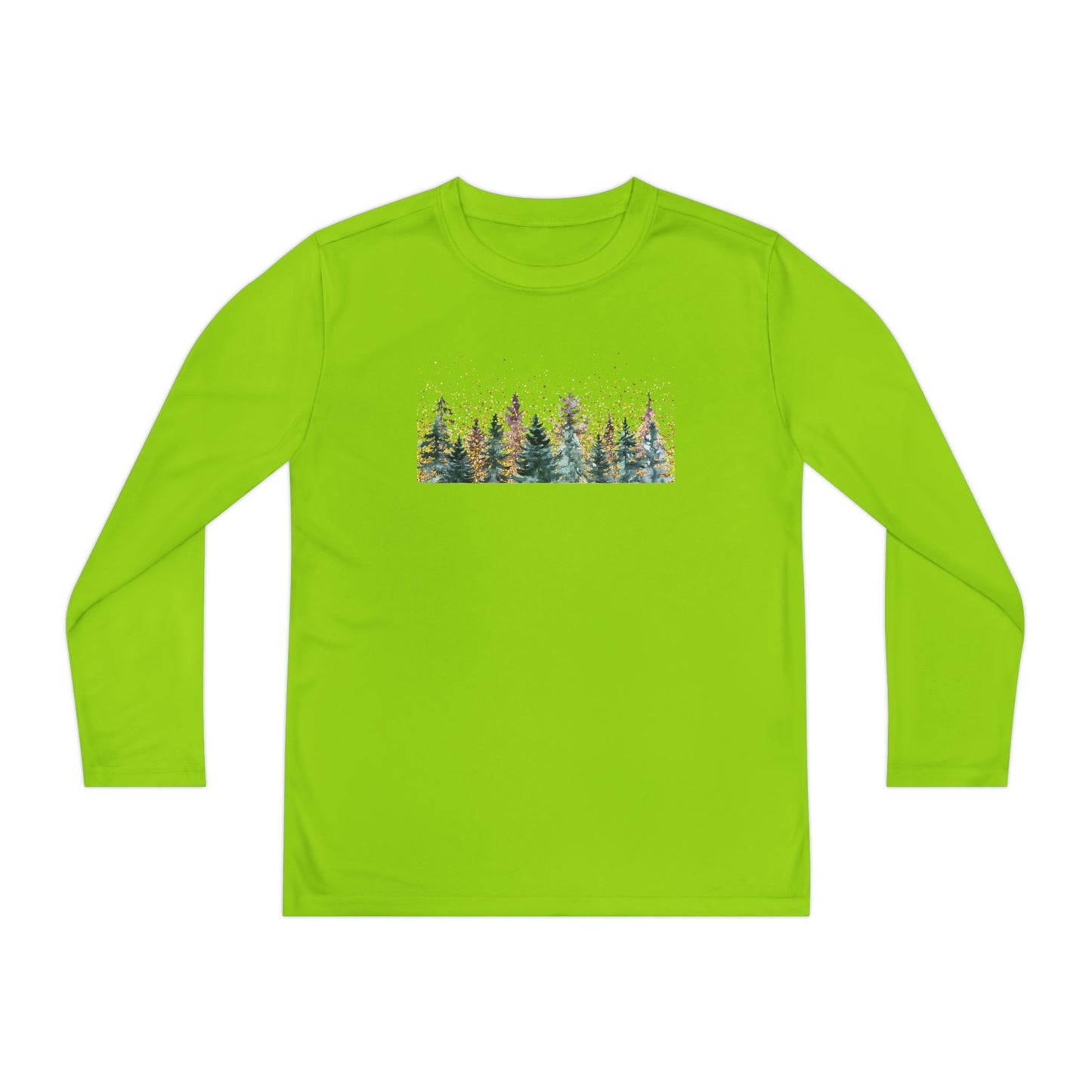 Youth Long Sleeve Tee - Watercolor Pine Forest Graphic