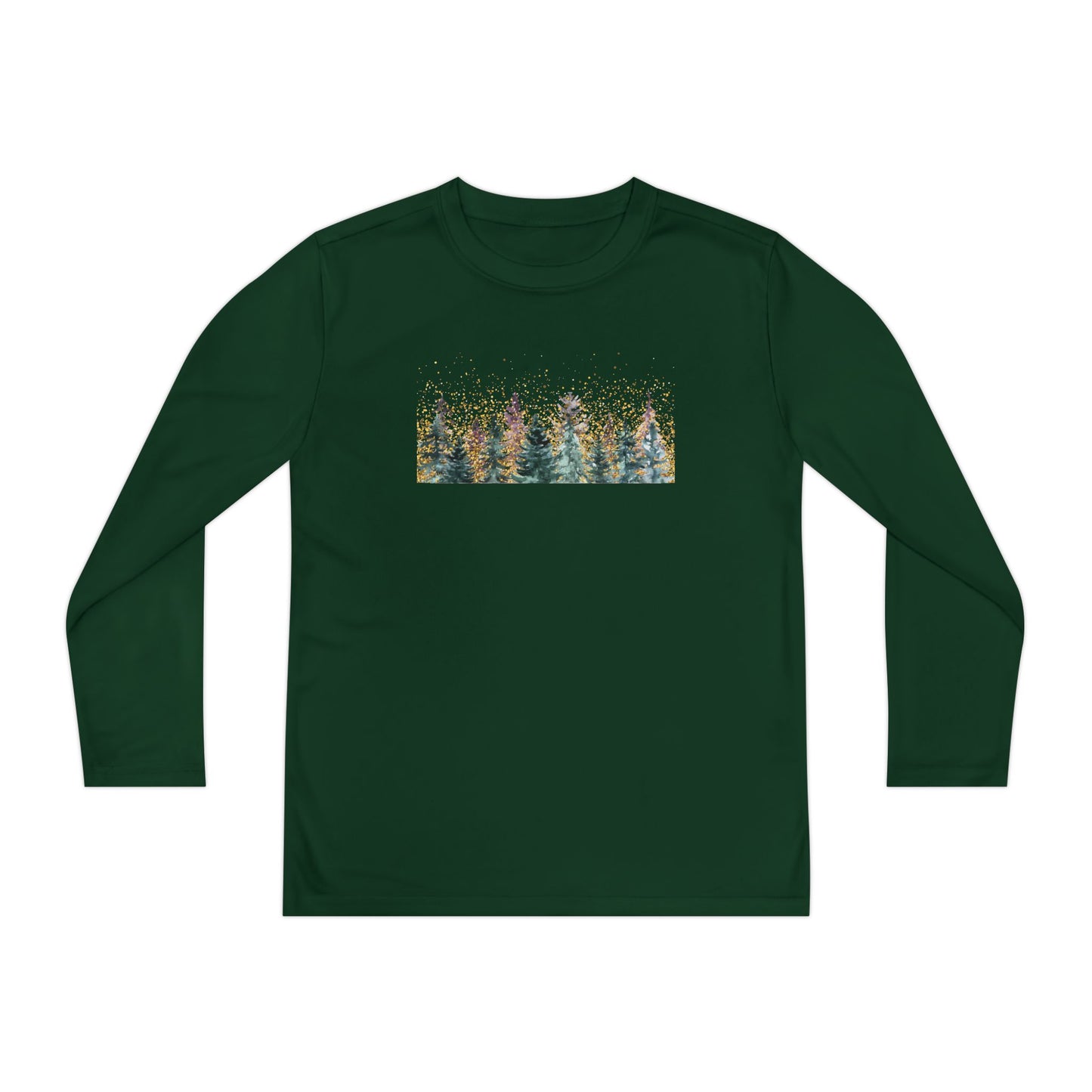 Youth Long Sleeve Tee - Watercolor Pine Forest Graphic
